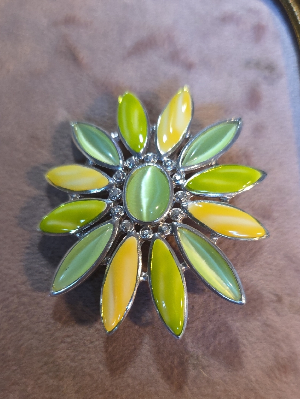 Vintage Liz Claiborne Green & Yellow Floral Statement Brooch